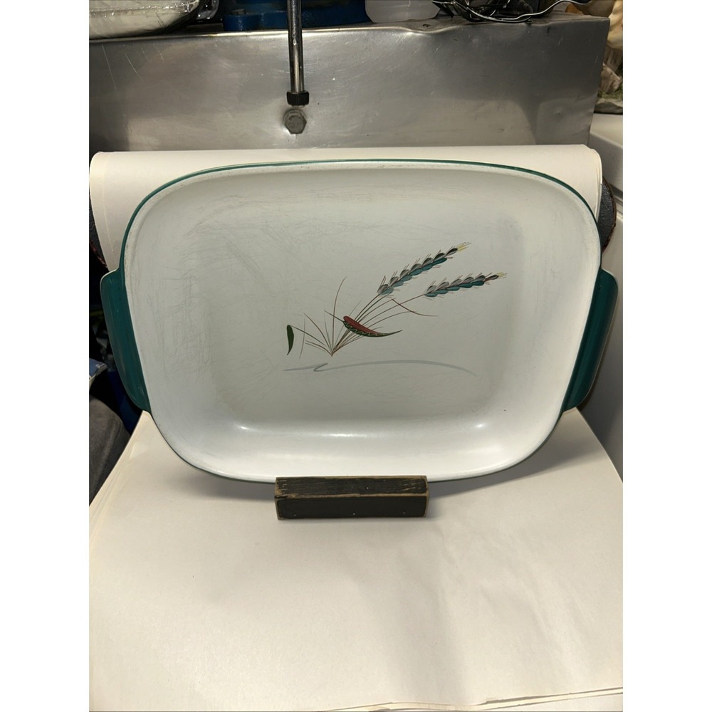 Vintage Denby England Greenwheat Baking Roasting Dish Oven Safe Green Wheat